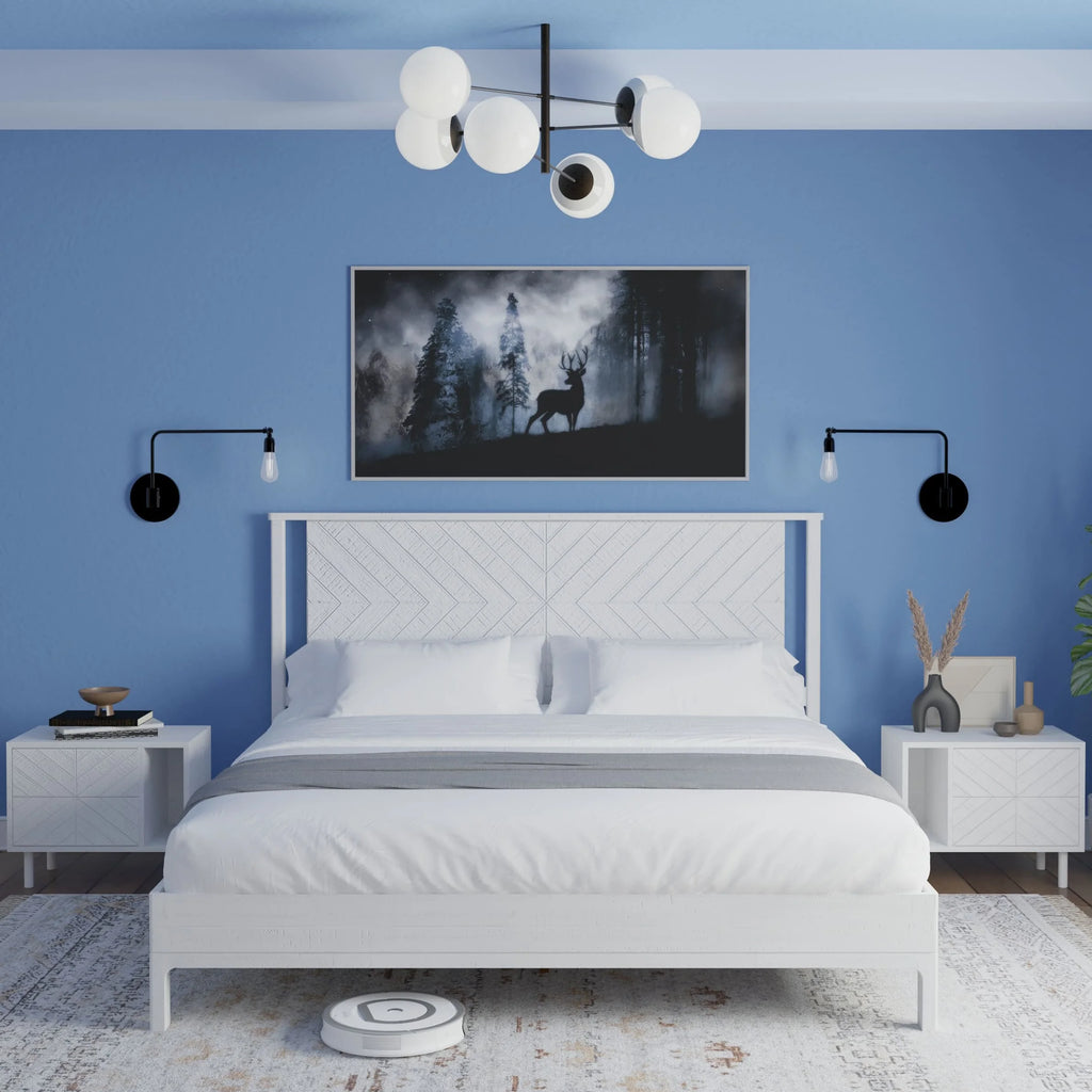 Queen Platform Bed Frame with Headboard Solid Wood Black E545169