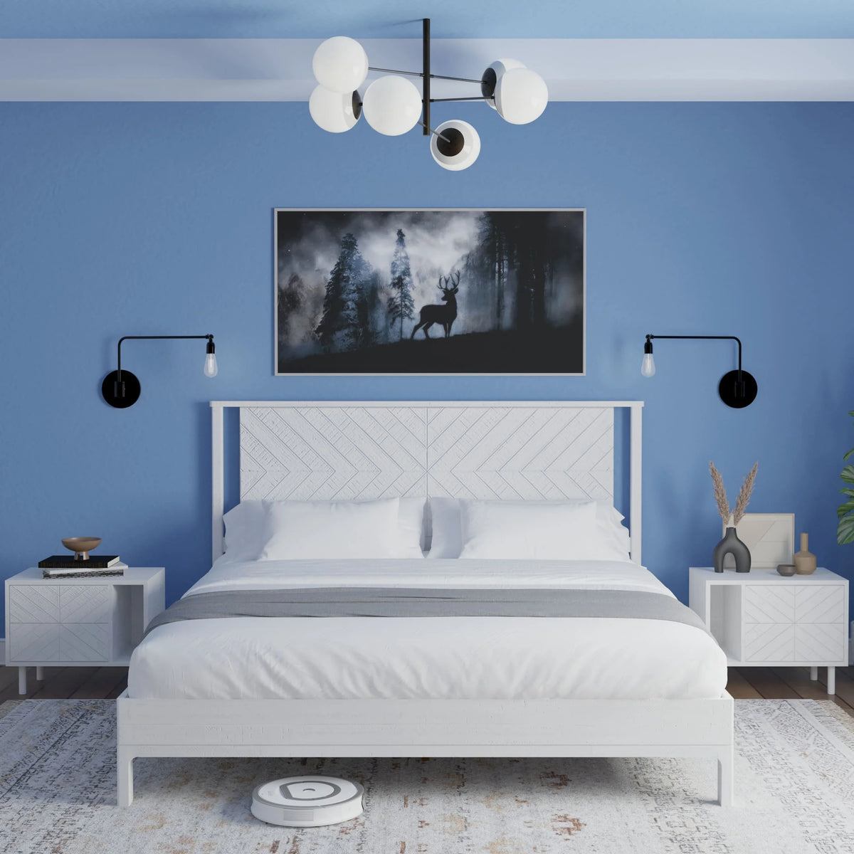 Queen Platform Bed Frame with Headboard Solid Wood Black E545169