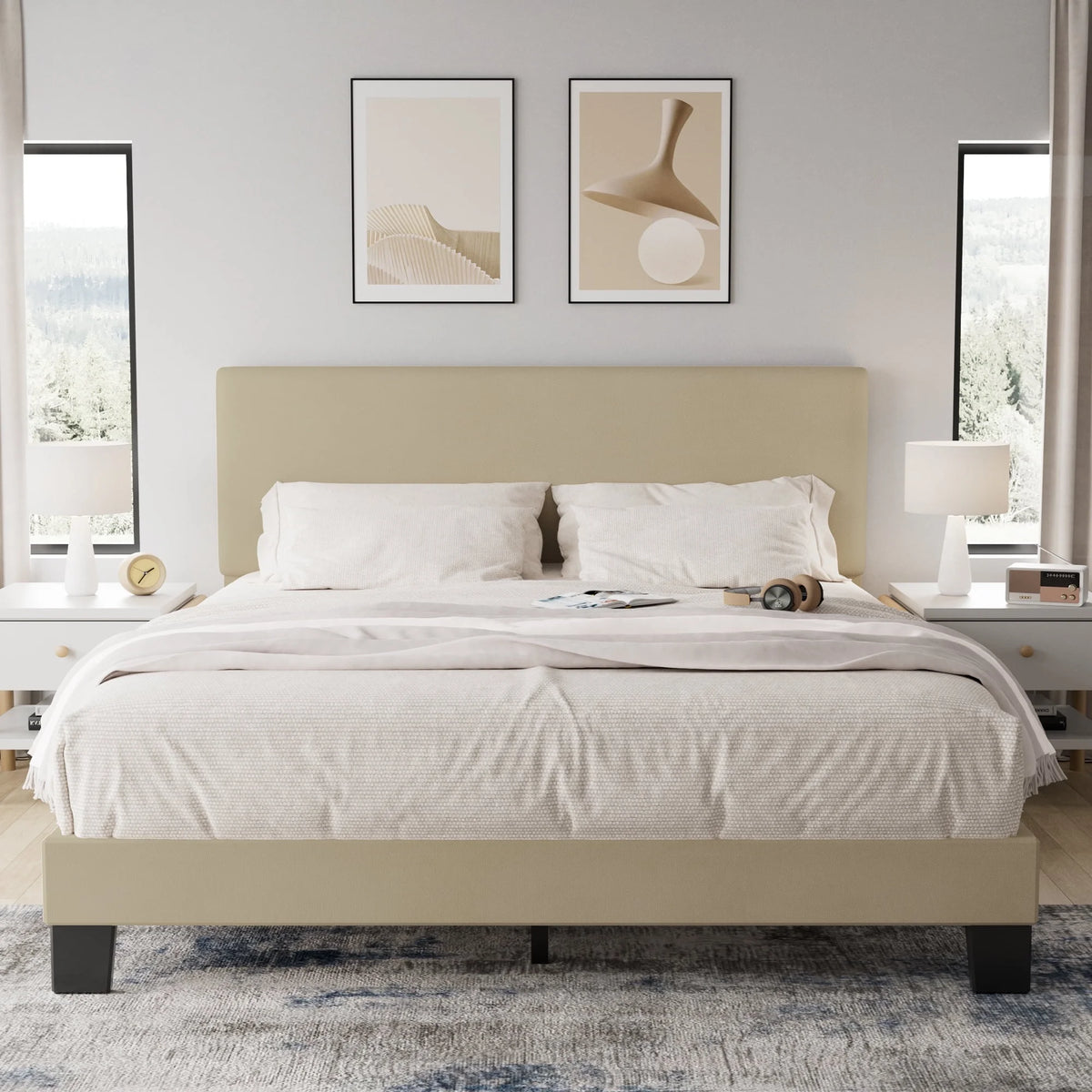 Queen Size Dark Gray Upholstered Bed Frame Y447