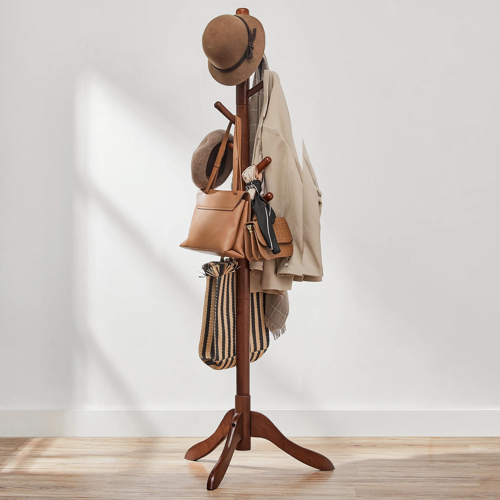 8 Hooks Solid Wood Free Standing Coat Rack Q2027