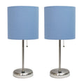 Blue Stick Lamp with USB Charging Port and Fabric Shade 2 Pack E535032