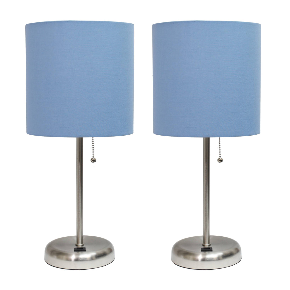 Blue Stick Lamp with USB Charging Port and Fabric Shade 2 Pack E535032