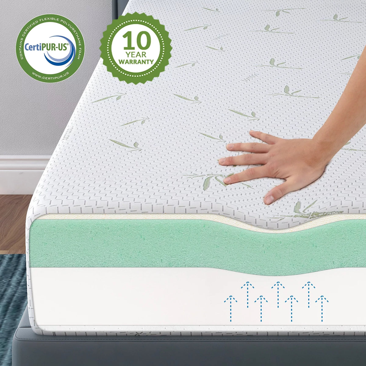 Queen Medium Gel Memory Foam Mattress with Bamboo Knit Cover M728