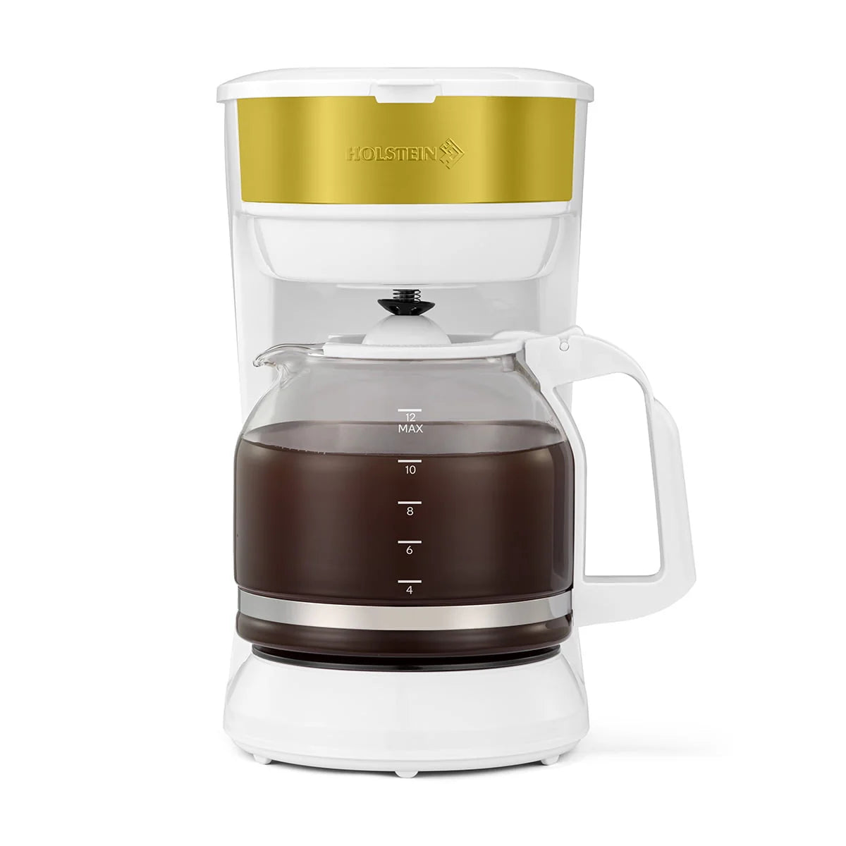 12-Cup Drip Coffee Maker with Permanent Filter, White and Gold F532