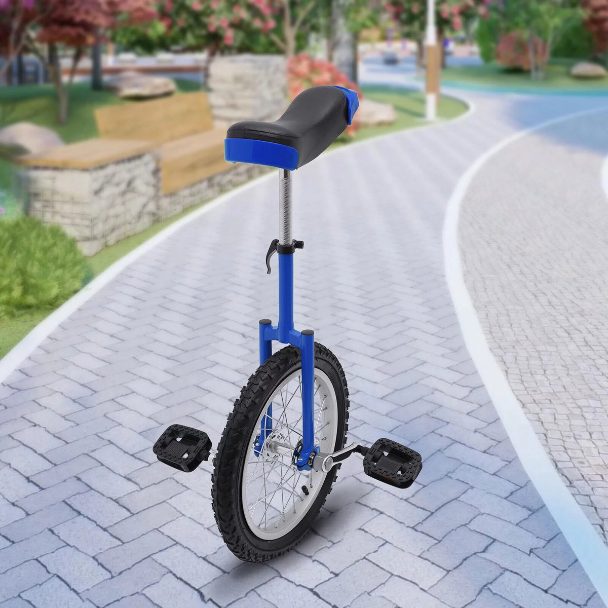 24 Unicycle 1 Wheel Bike Adjustable Height Blue Z998285