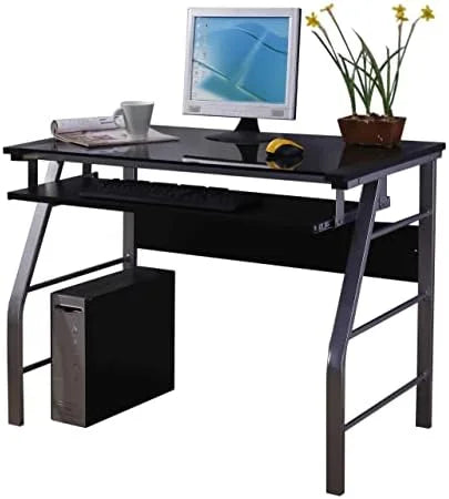 Glass and Metal Computer Workstation Desk C411