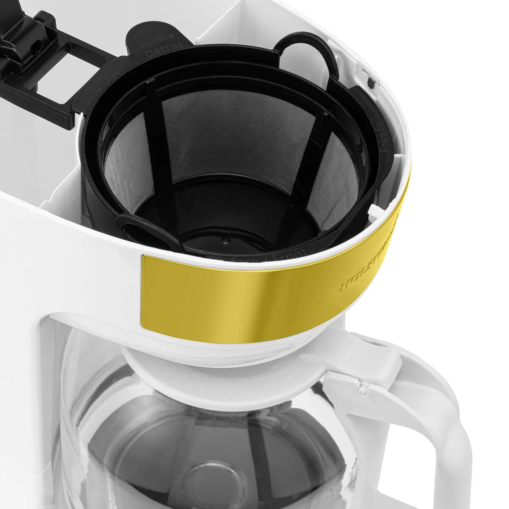 12-Cup Drip Coffee Maker with Permanent Filter, White and Gold F532