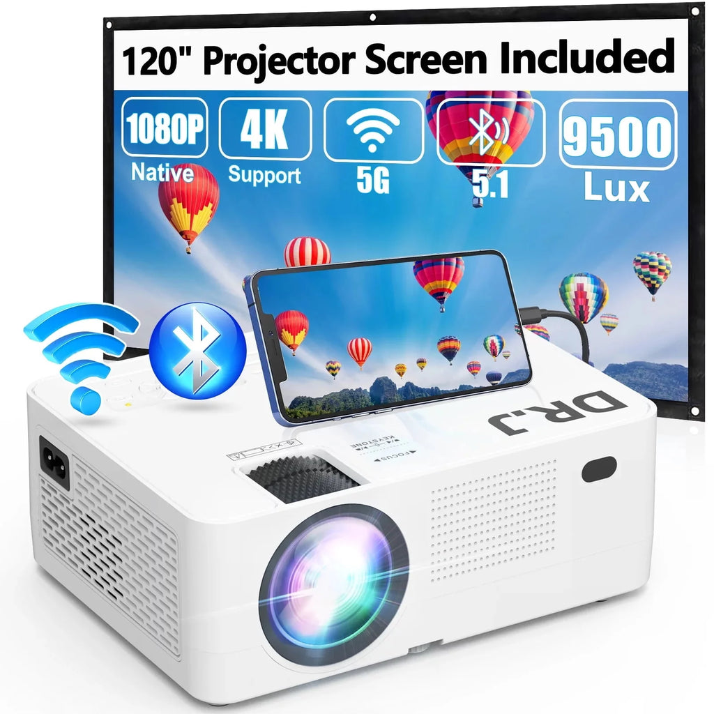 1080P 5G Wifi Bluetooth Projector with 120 Screen J4654