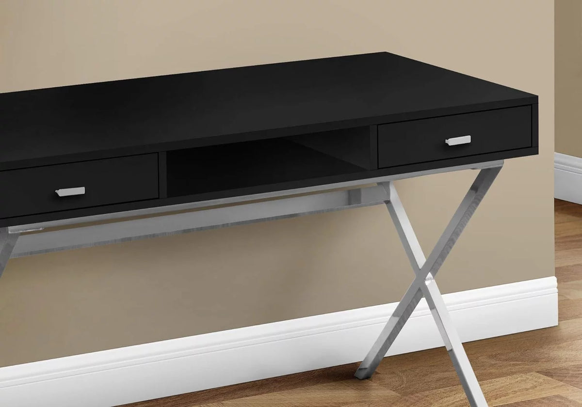 Laptop Table with Drawers and Open Shelf, Black O75040