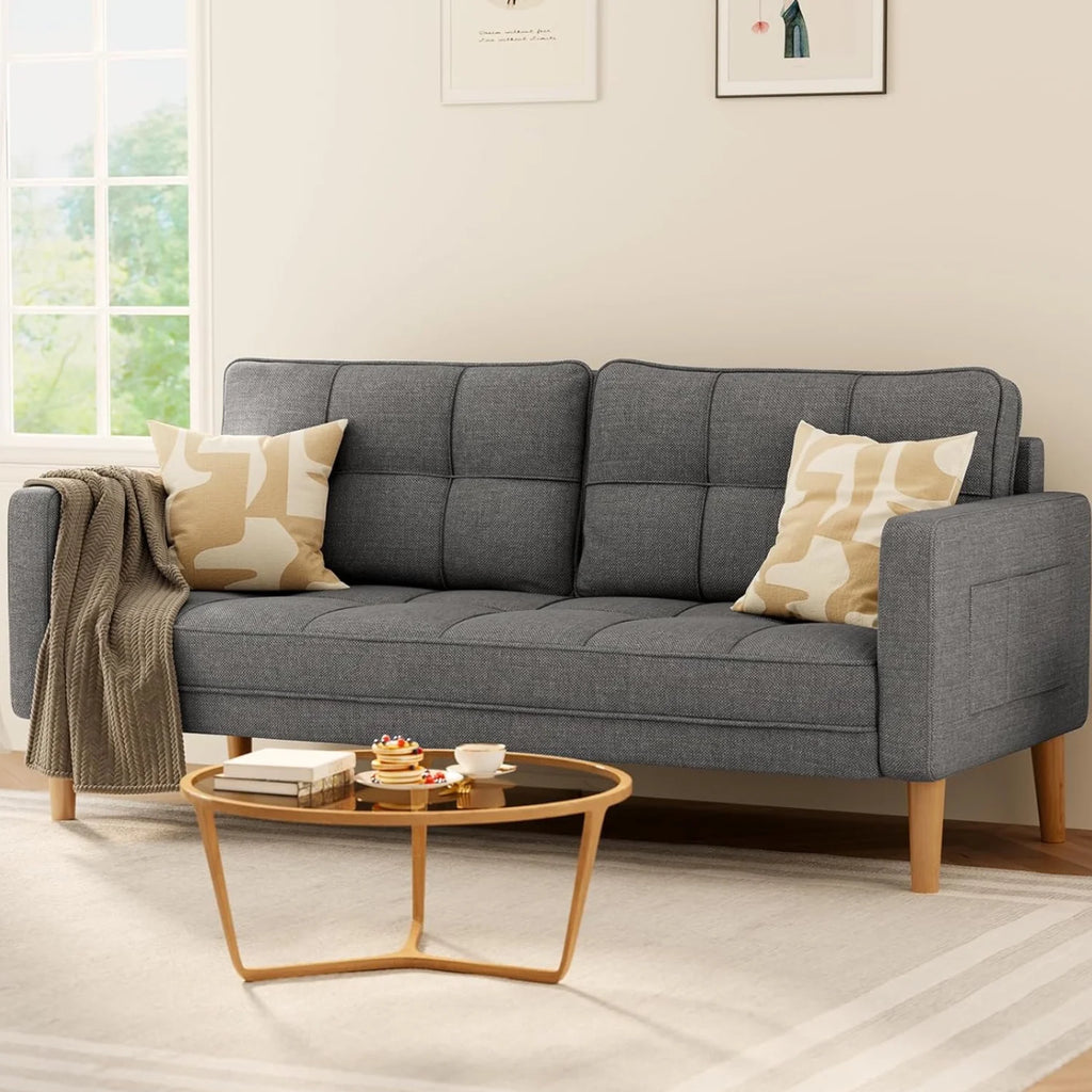 Beige Loveseat Sofa with Wood Legs P925