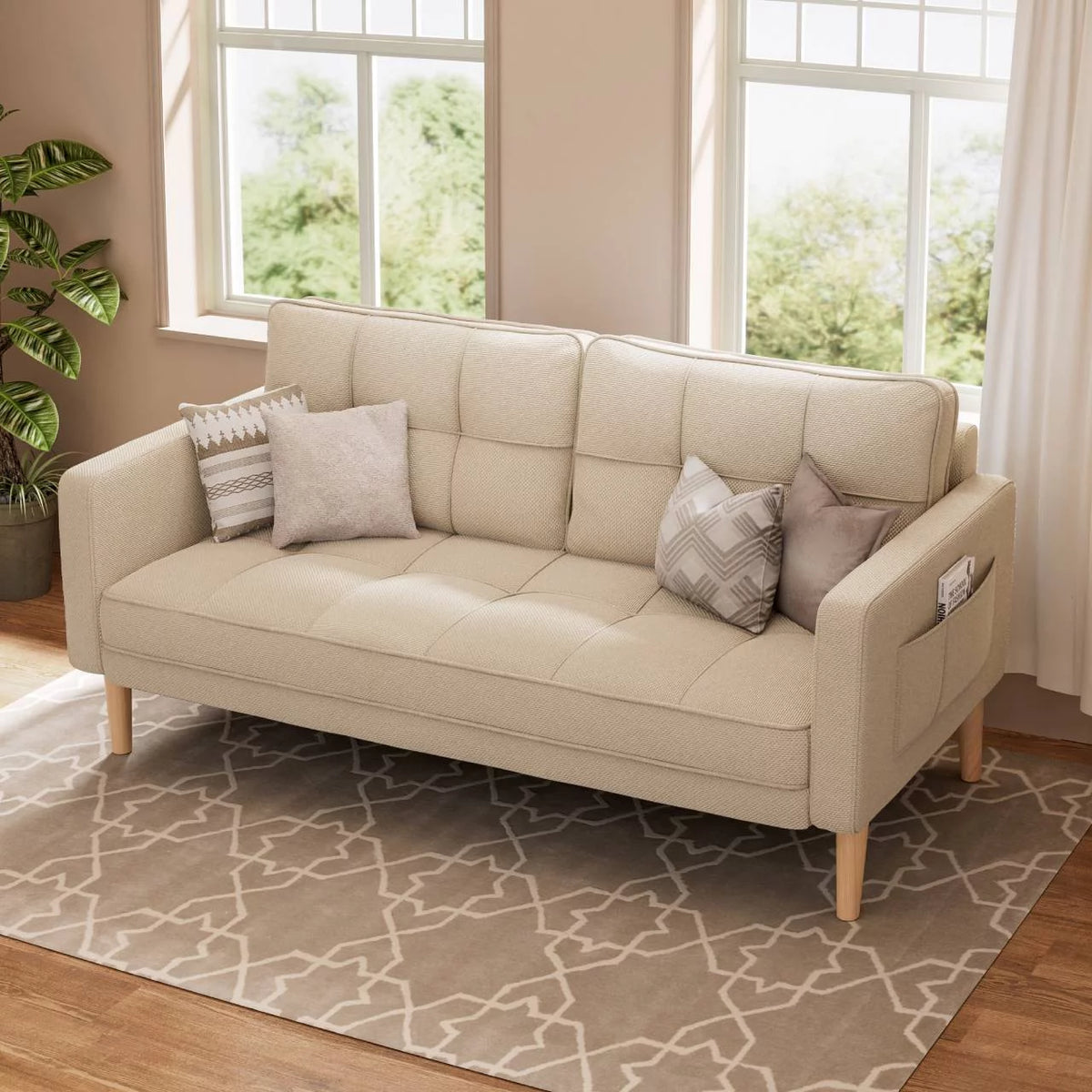 Beige Loveseat Sofa with Wood Legs P925