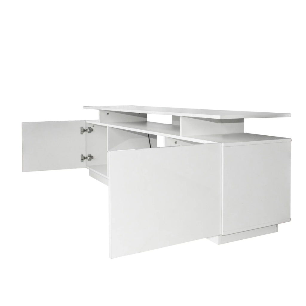 White High Gloss TV Stand with LED Light and Storage Cabinets D38876