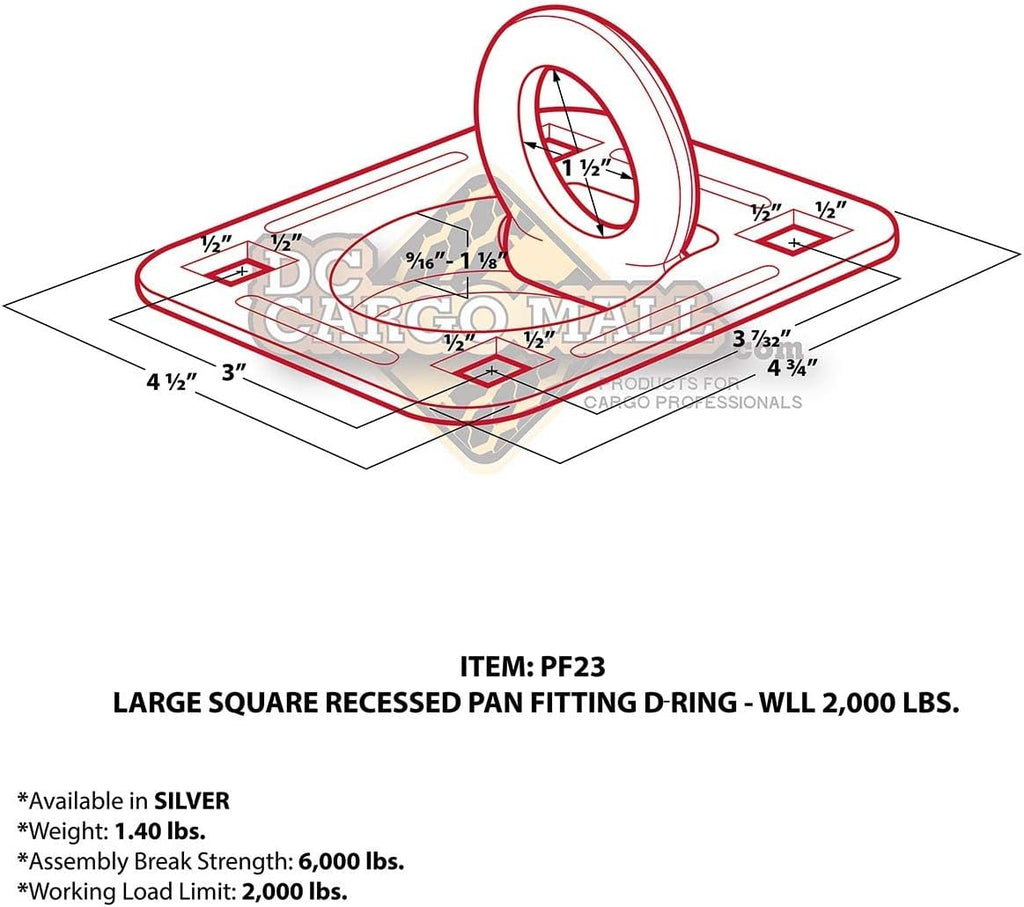 Square Trailer Cargo Tie-Down Anchors with Mounting Hardware B48014