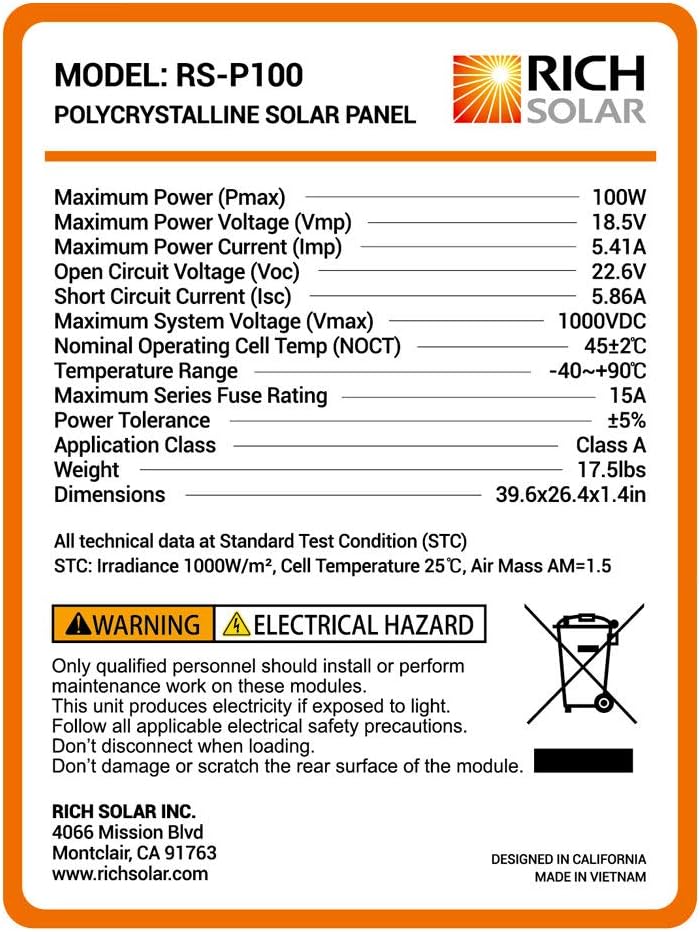 100 Watt 12 Volt Polycrystalline Solar Panel X846