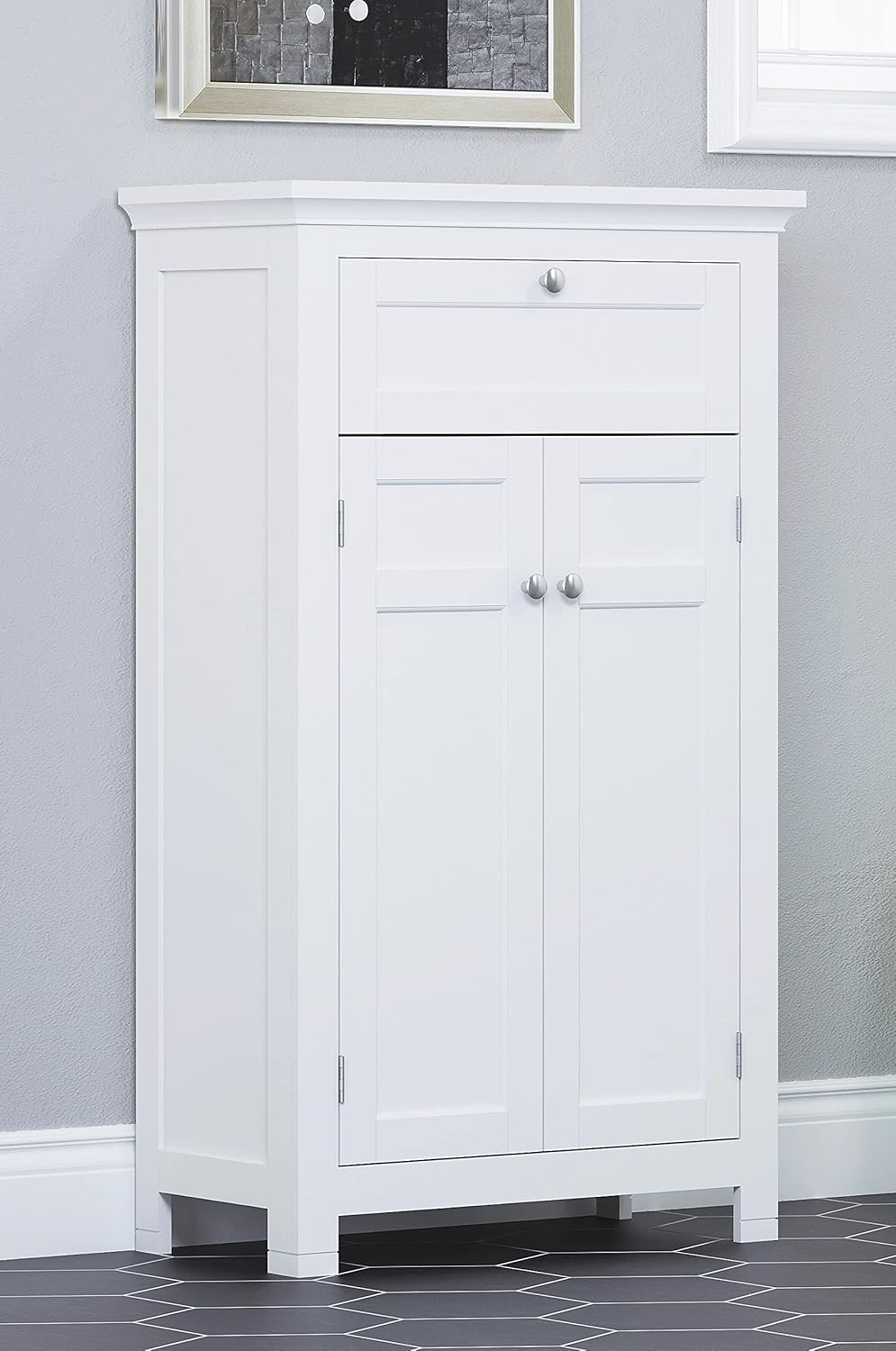 Freestanding Bathroom Cabinet with Drawer and Adjustable Shelf, White F238