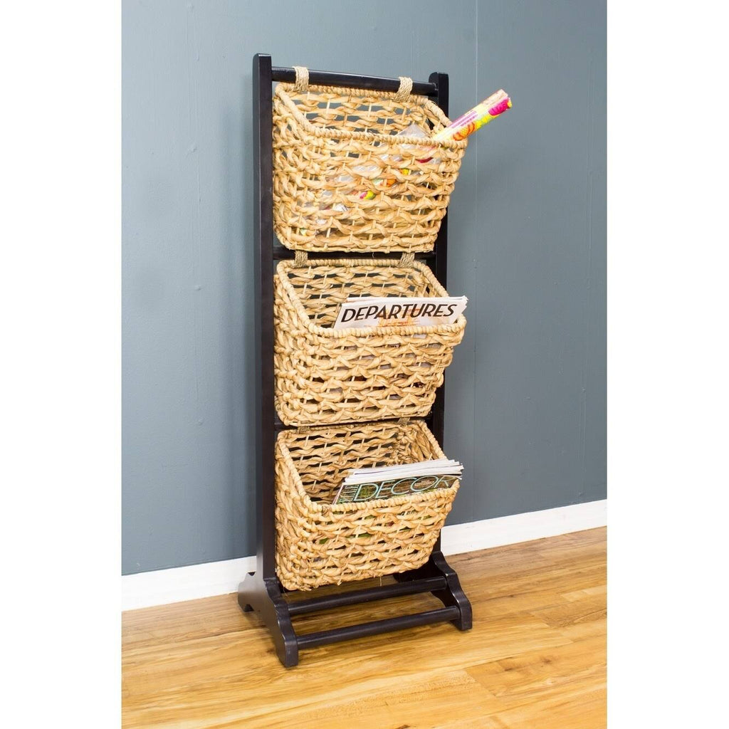 3-Tier Magazine Rack with 3 Hyacinth Storage Baskets G4965