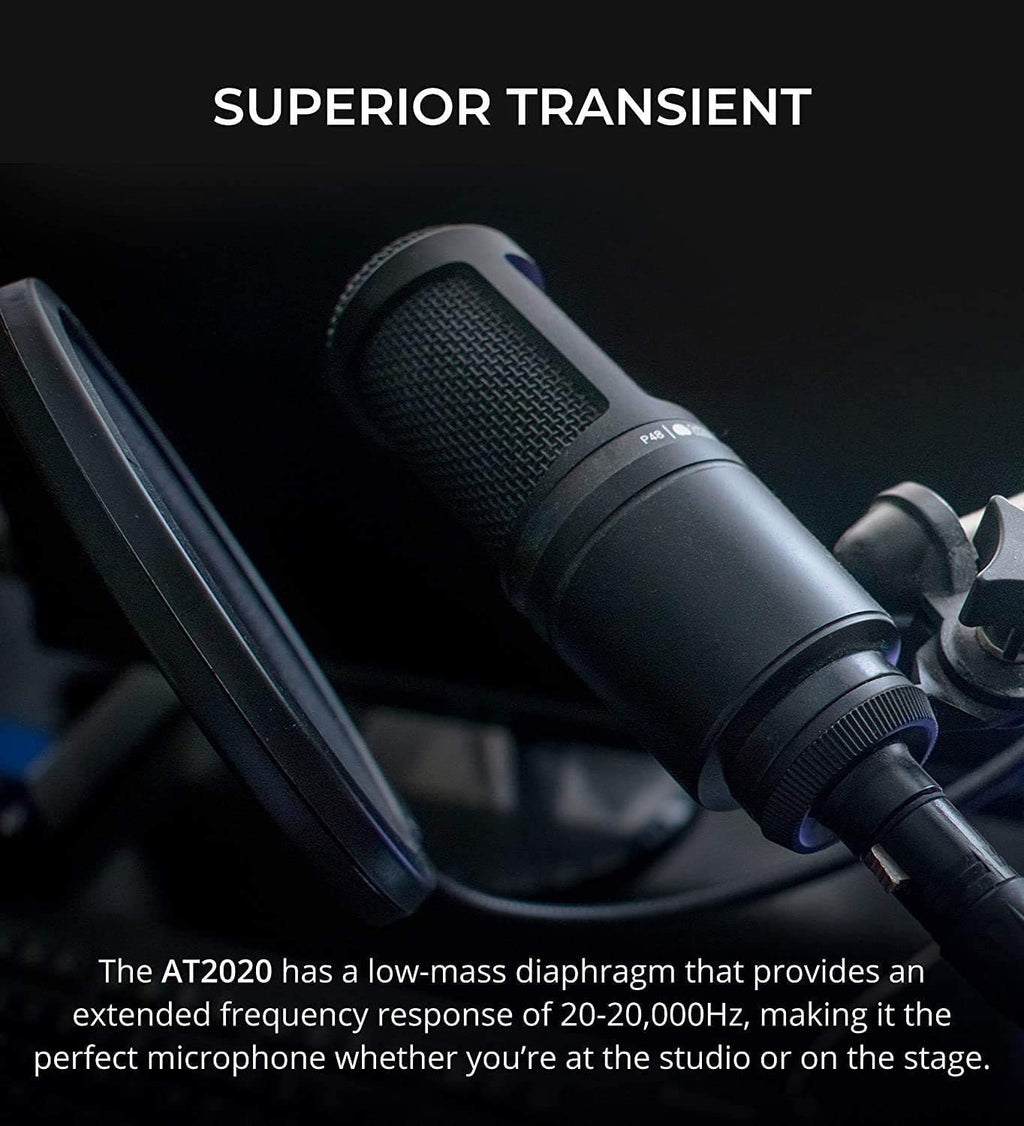 Cardioid Condenser Studio XLR Microphone Bundle with USB Audio Interface, XLR Cable, Pop Filter, Headphone Hook, and Headphones S6513