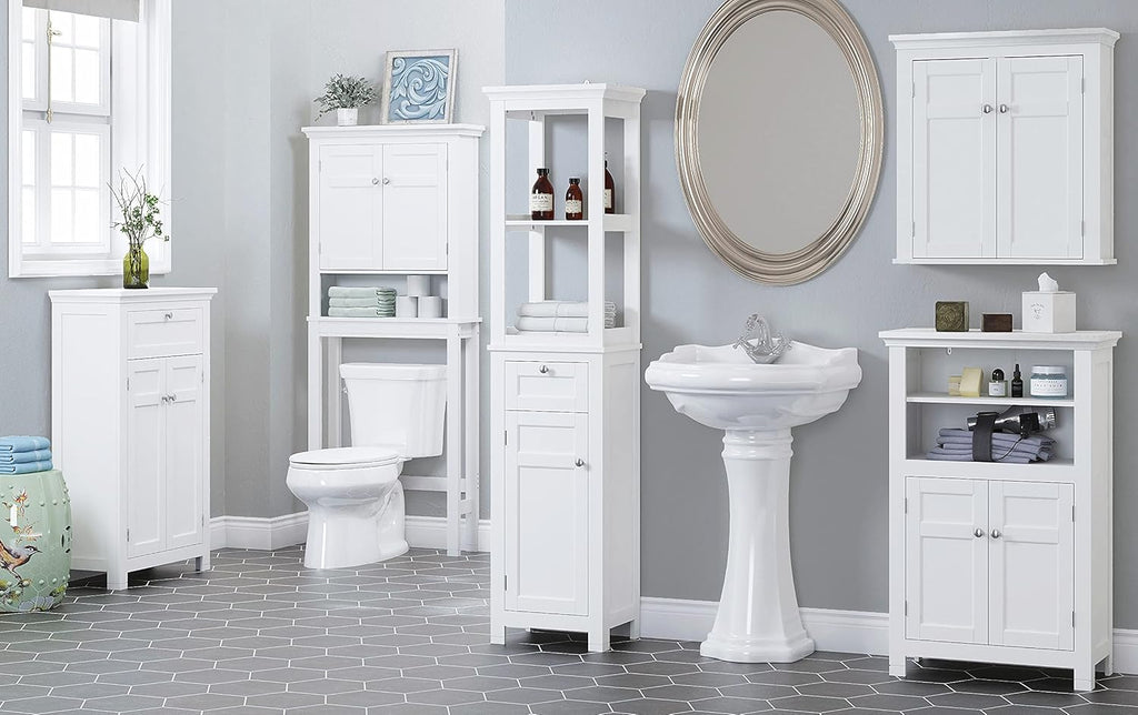 Freestanding Bathroom Cabinet with Drawer and Adjustable Shelf, White F238