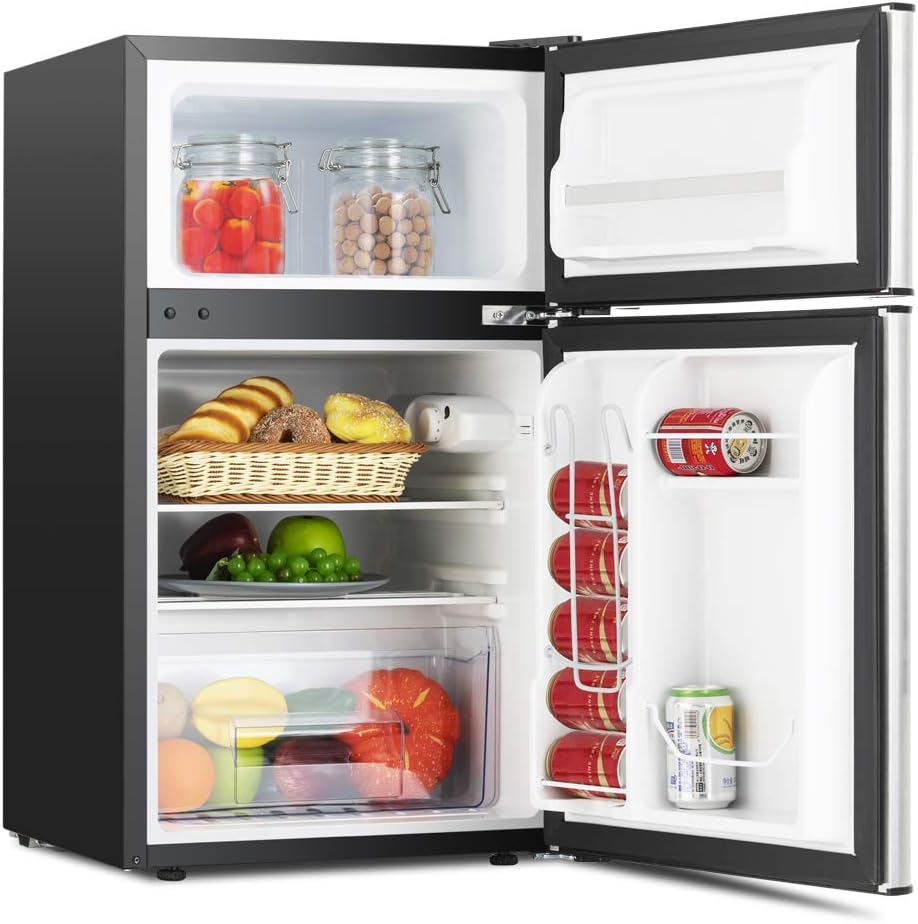 Compact 3.2 Cu.Ft Double Door Stainless Steel Refrigerator D516139