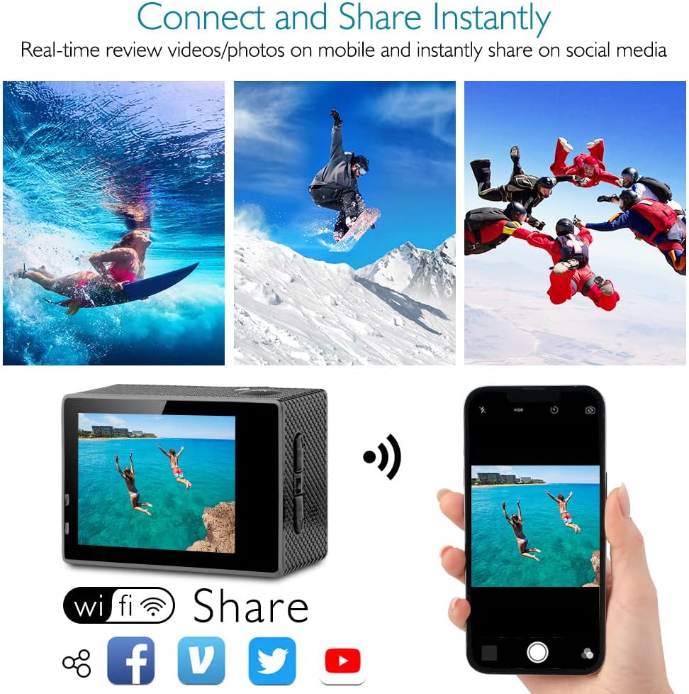 4K 16MP Waterproof Action Camera with Mounting Accessories Kit I34235