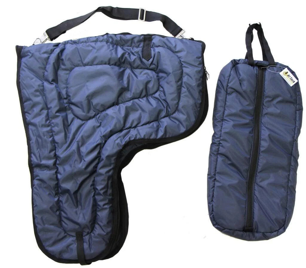 Large 420D Padded Navy Blue Western Saddle Carrier Case F373
