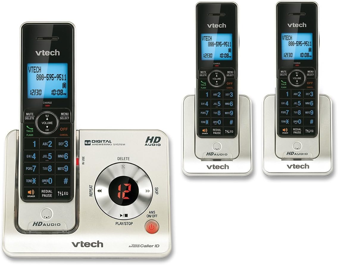Expandable Cordless Phone with Answering System and Caller ID, Silver with 3 Handsets H2346
