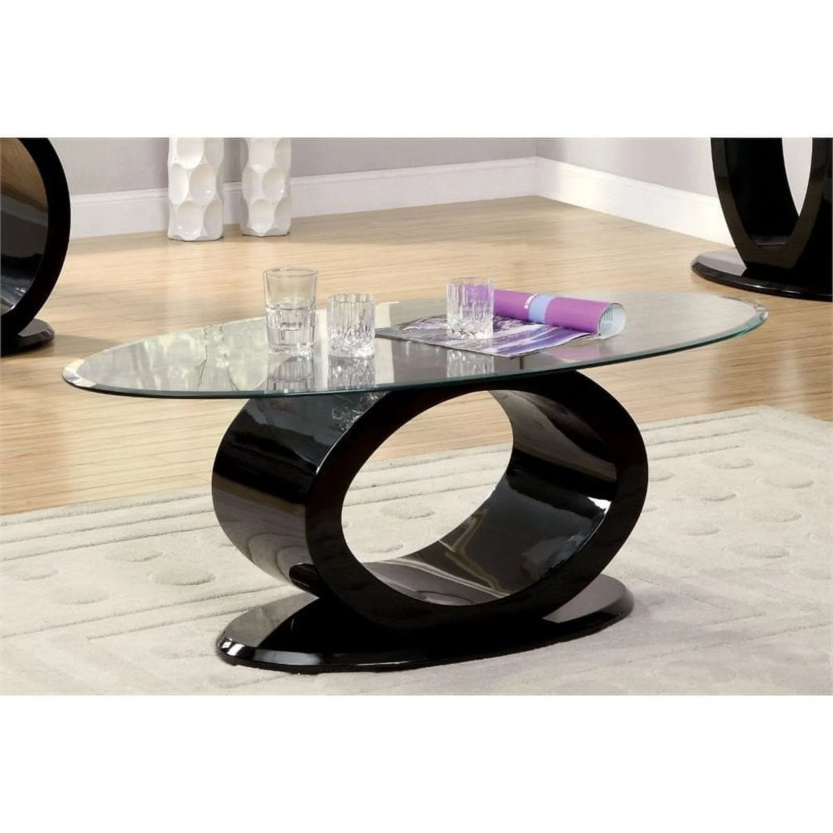 Black 3-Piece Tempered Glass Top Coffee Table Set Y9516