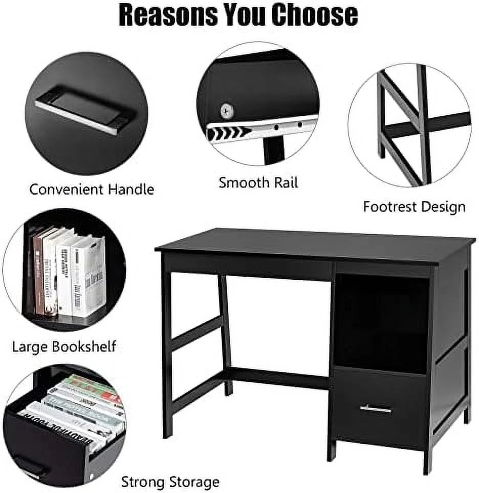 Black Computer Desk with 2 Drawers W411821