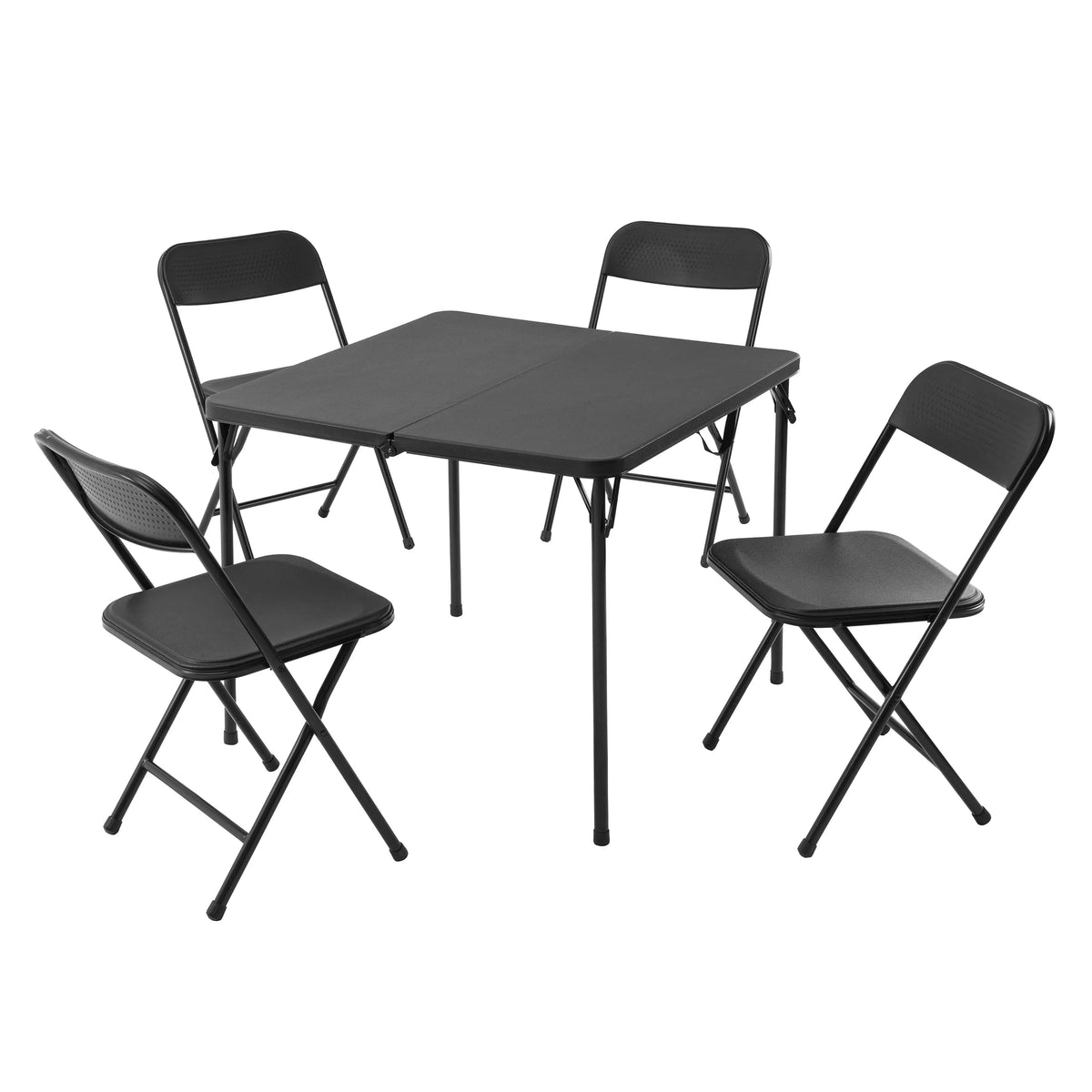 5 Piece Resin Folding Table and Chairs Set, Black K34358