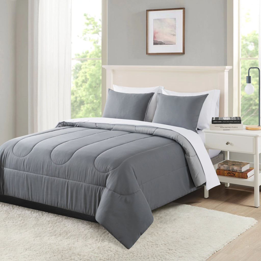 Blue Check Reversible 7-Piece Queen Comforter Set with Sheets O945