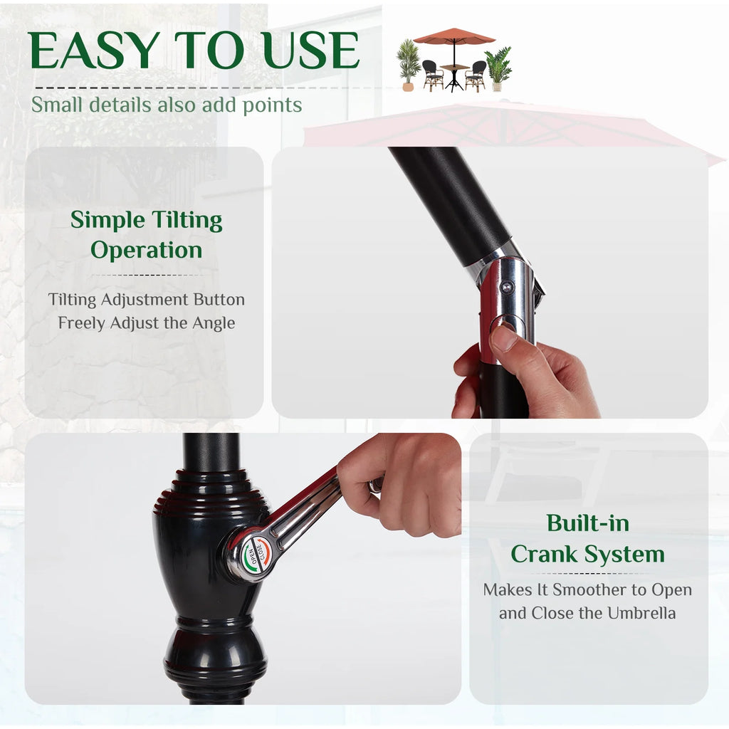 9-FT Outdoor Patio Umbrella with Push Button Tilt and Crank H99544