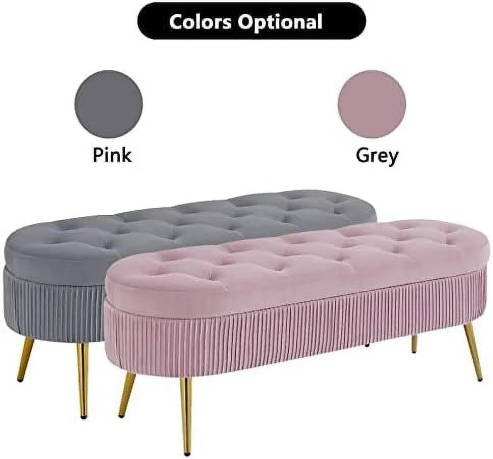 Faux Fur Ottoman Bench with Golden Metal Legs H396