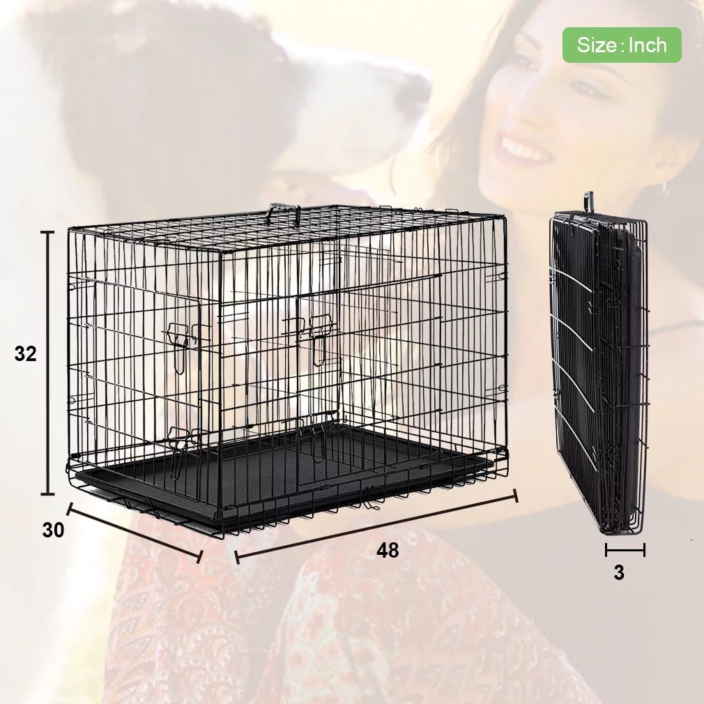 Double-Door Metal Dog Crate with Divider and Tray P50048
