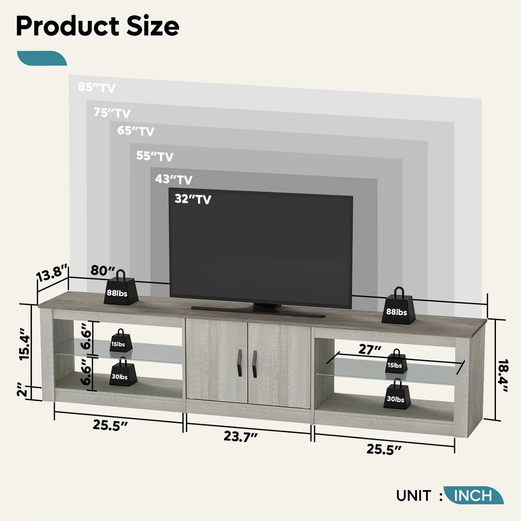80" TV Stand with LED Lights R9410