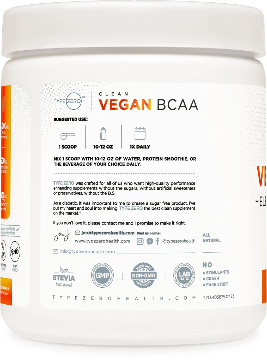 Vegan BCAA Powder + Electrolytes Peach Mango 30 Servings N4362