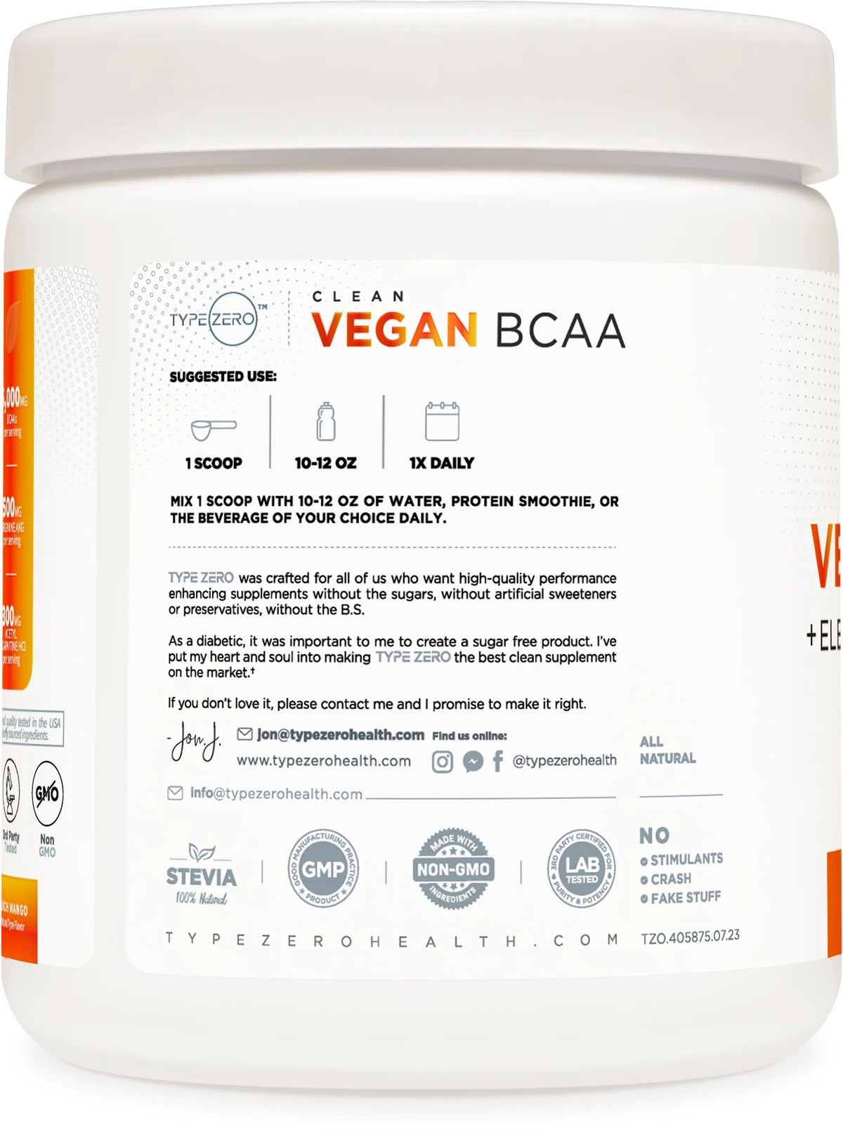 Vegan BCAA Powder + Electrolytes Peach Mango 30 Servings N4362