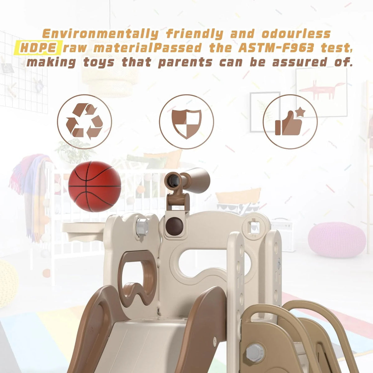 5-in-1 Kids Slide and Climber with Basketball Hoop U814554