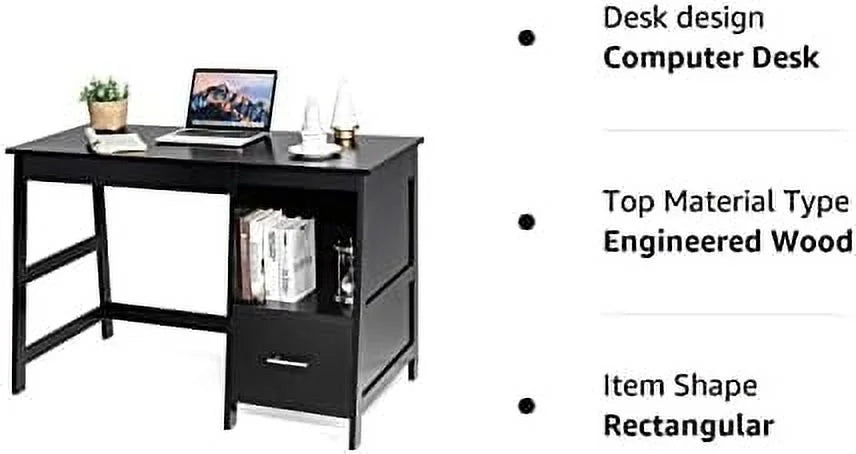 Black Computer Desk with 2 Drawers W411821