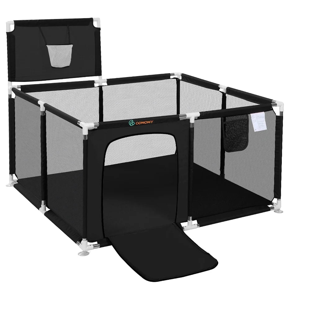 Portable 4-Panel Baby Playpen with Basketball Hoop, Grey V726