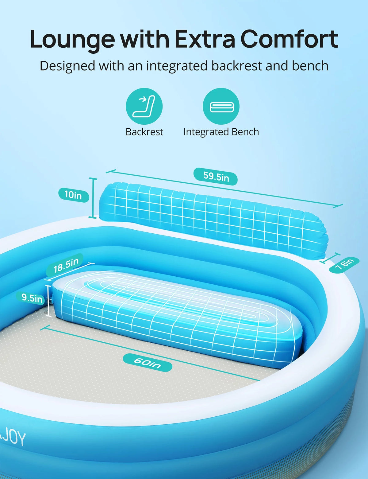 Inflatable Pool with Seat Round 7.33 x 7.11 x 2.5 ft R91193
