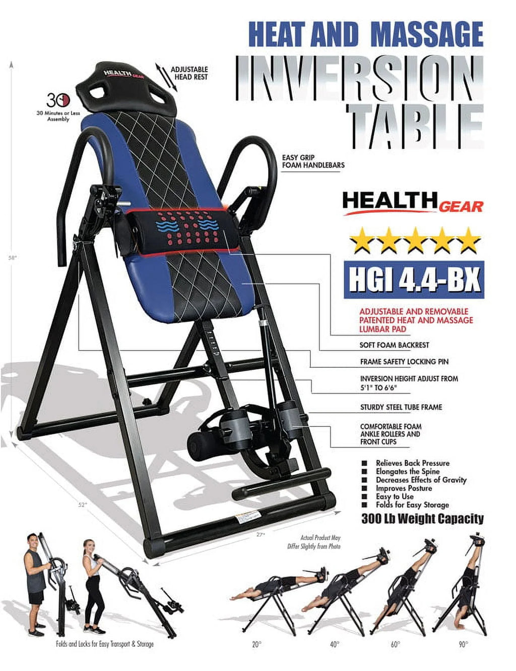 Blue Heat and Vibration Massage Inversion Table L502597