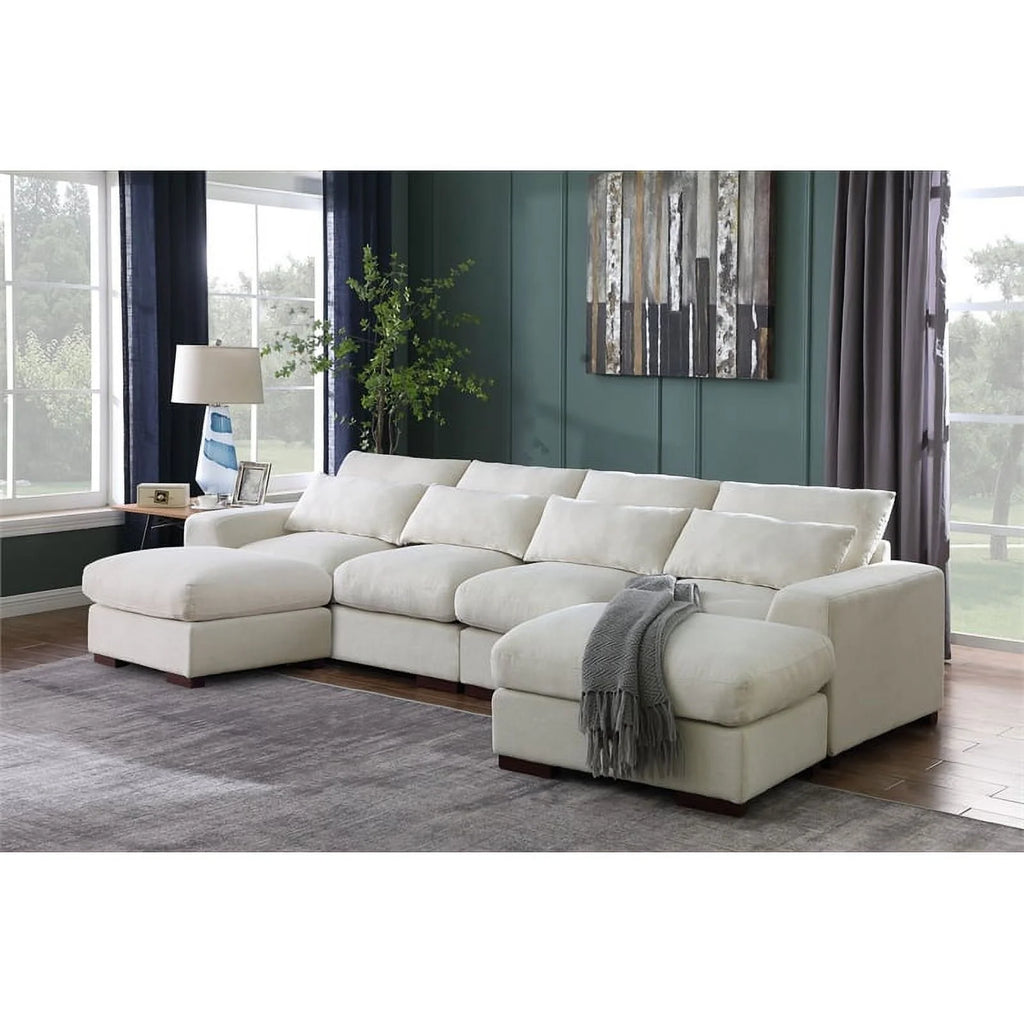 Beige Reversible Modular Fabric Sectional Sofa with Two Ottoman Q5128