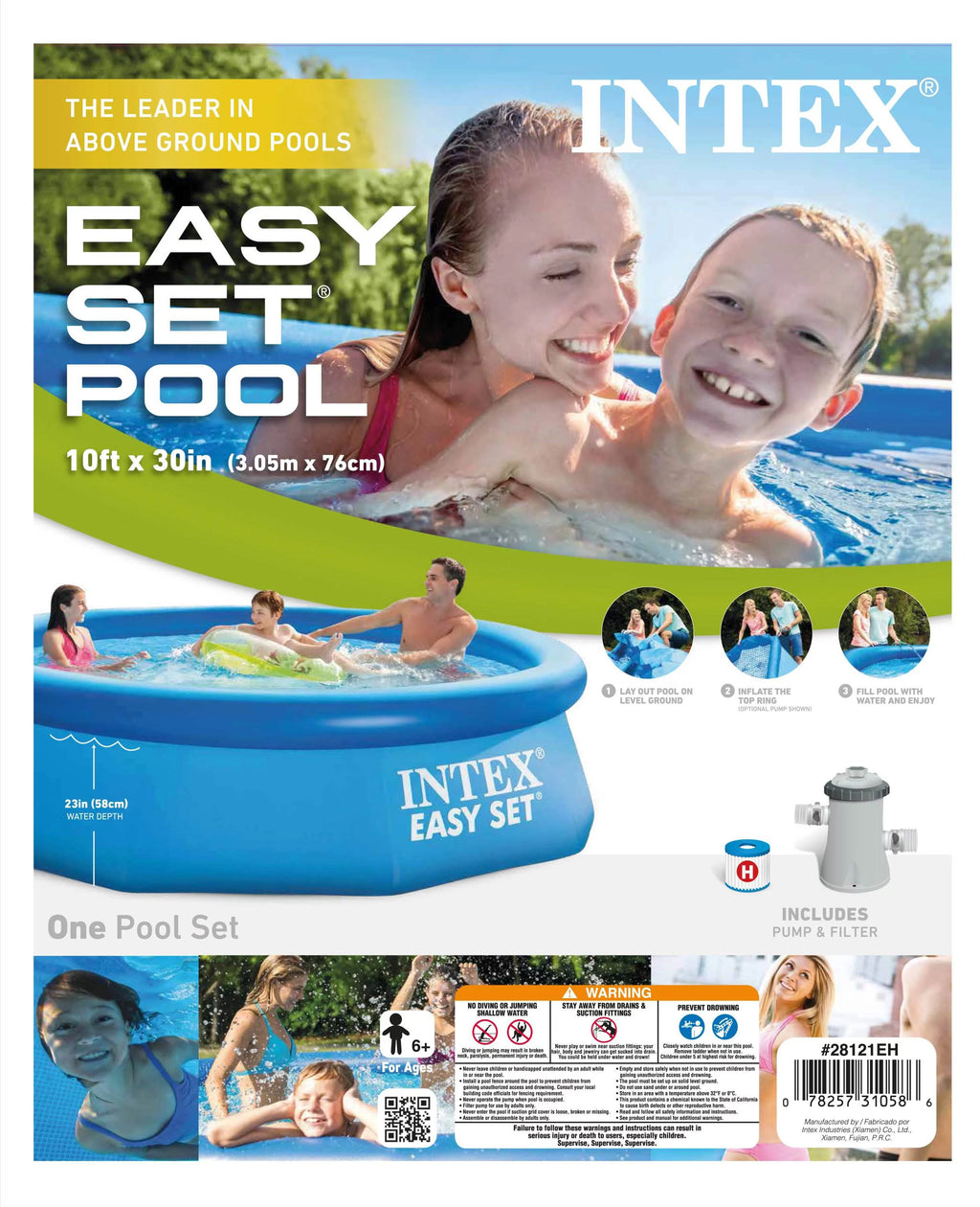 10ft x 30in Inflatable Round Swimming Pool & Pump E746
