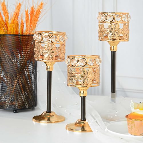 Set of 12 Gold & Black Crystal & Metal Tealight Candelabras M608595