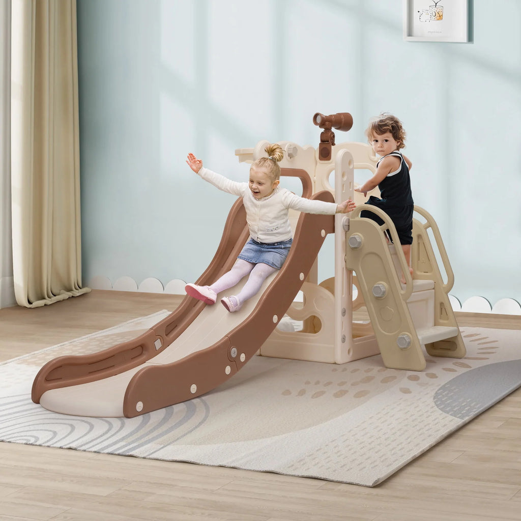 5-in-1 Kids Slide and Climber with Basketball Hoop U814554