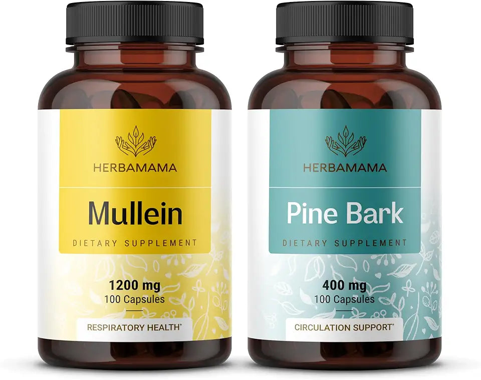 1200mg Mullein Leaf & 400mg Pine Bark Capsules 2 Pack Vegan Non GMO C54306