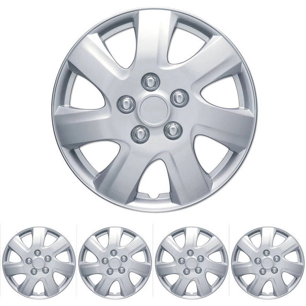 16 Silver ABS Plastic Hubcaps Wheel Cover, 4 Pieces H636