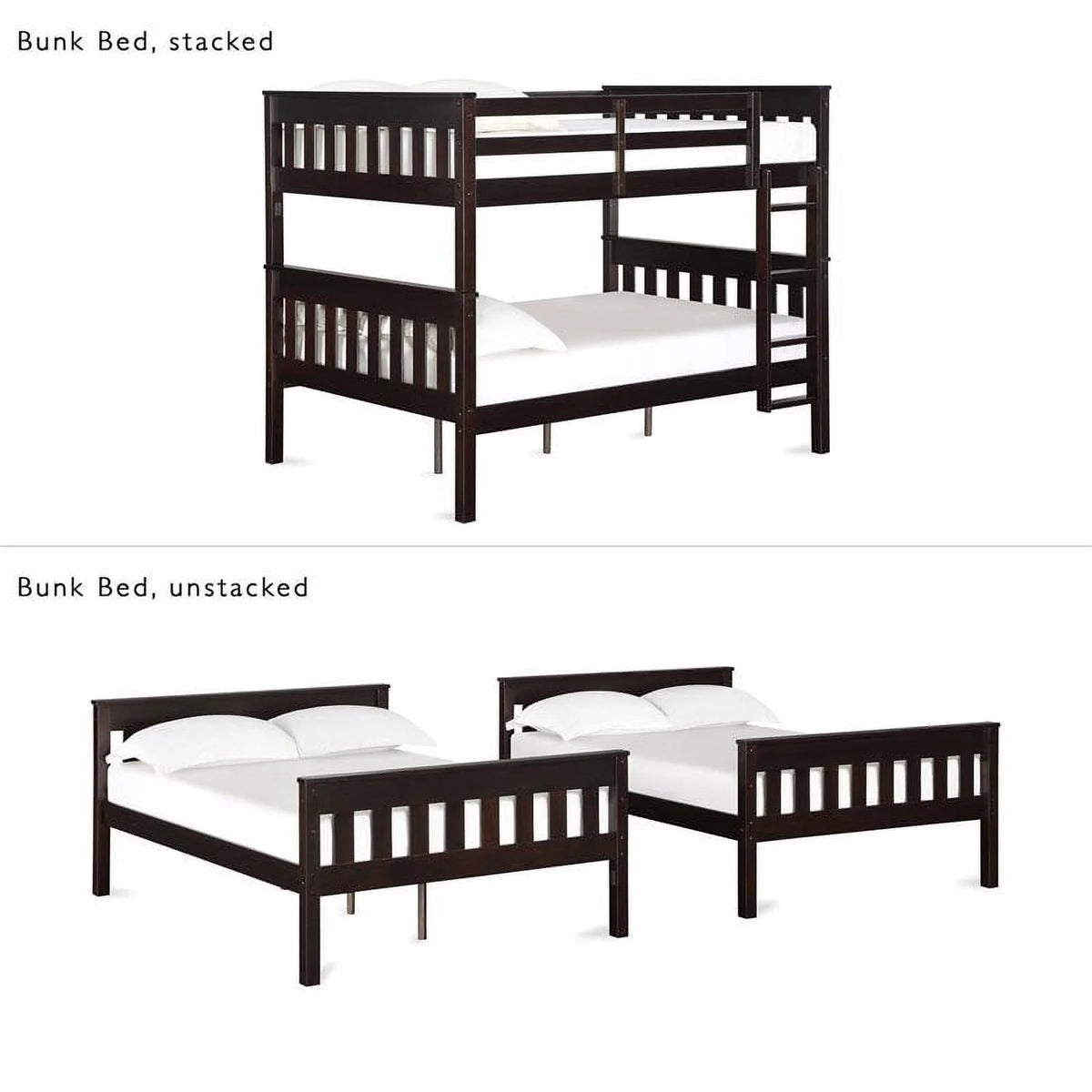 Full over Full Wood Bunk Bed with USB Port V143564