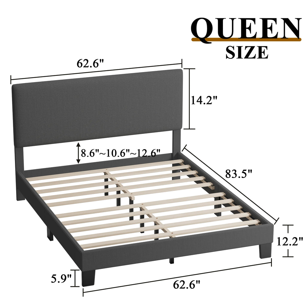 Queen Size Dark Gray Upholstered Bed Frame Y447