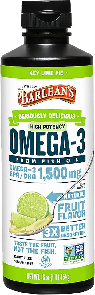 Key Lime Pie Omega 3 Fish Oil Liquid Supplement, 1500mg EPA & DHA, 16 oz Y235484
